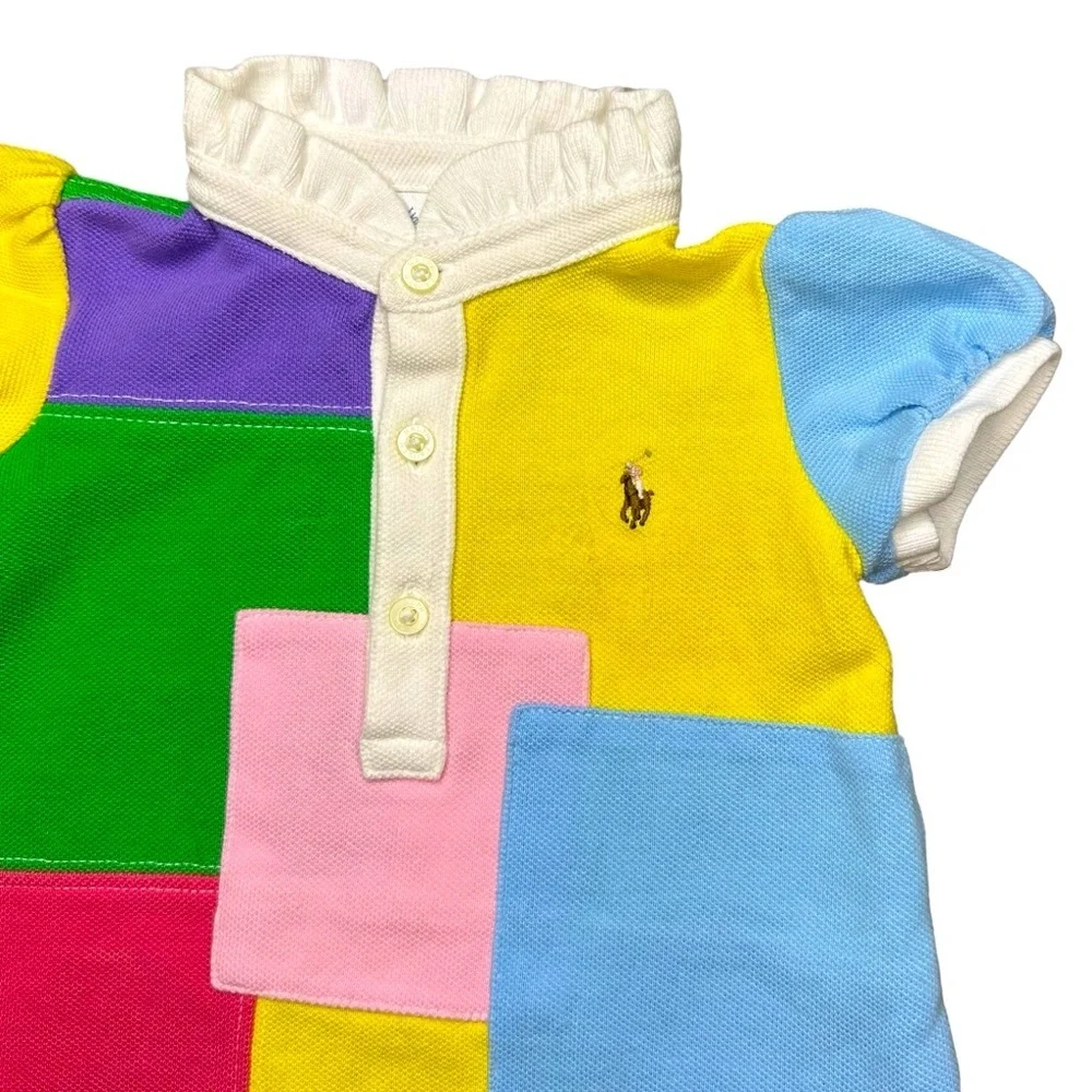 Ralph Lauren Patchwork Color Block Dress w/ Ruffle Lace Trim - Size 6M